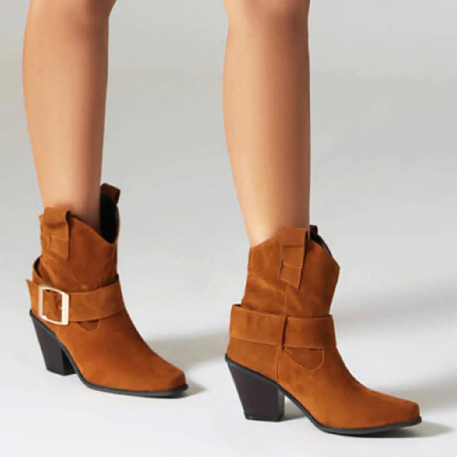 Ankle Boots For Women 2024 Chunky Cowboy Boots Pointed Toe Western Boots Fall Short Booties Shoes