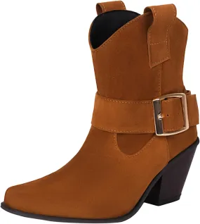 Ankle Boots For Women 2024 Chunky Cowboy Boots Pointed Toe Western Boots Fall Short Booties Shoes