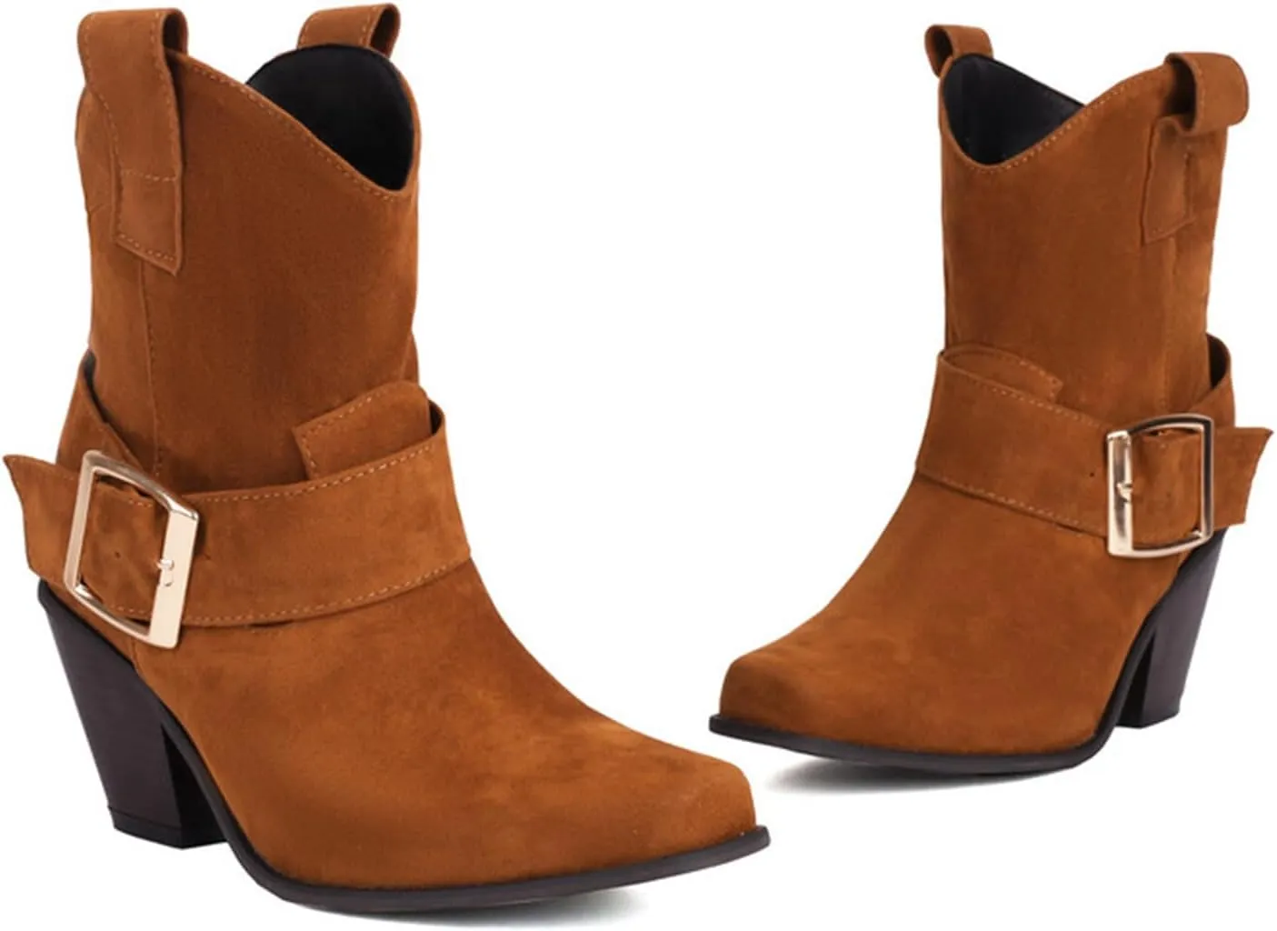 Ankle Boots For Women 2024 Chunky Cowboy Boots Pointed Toe Western Boots Fall Short Booties Shoes