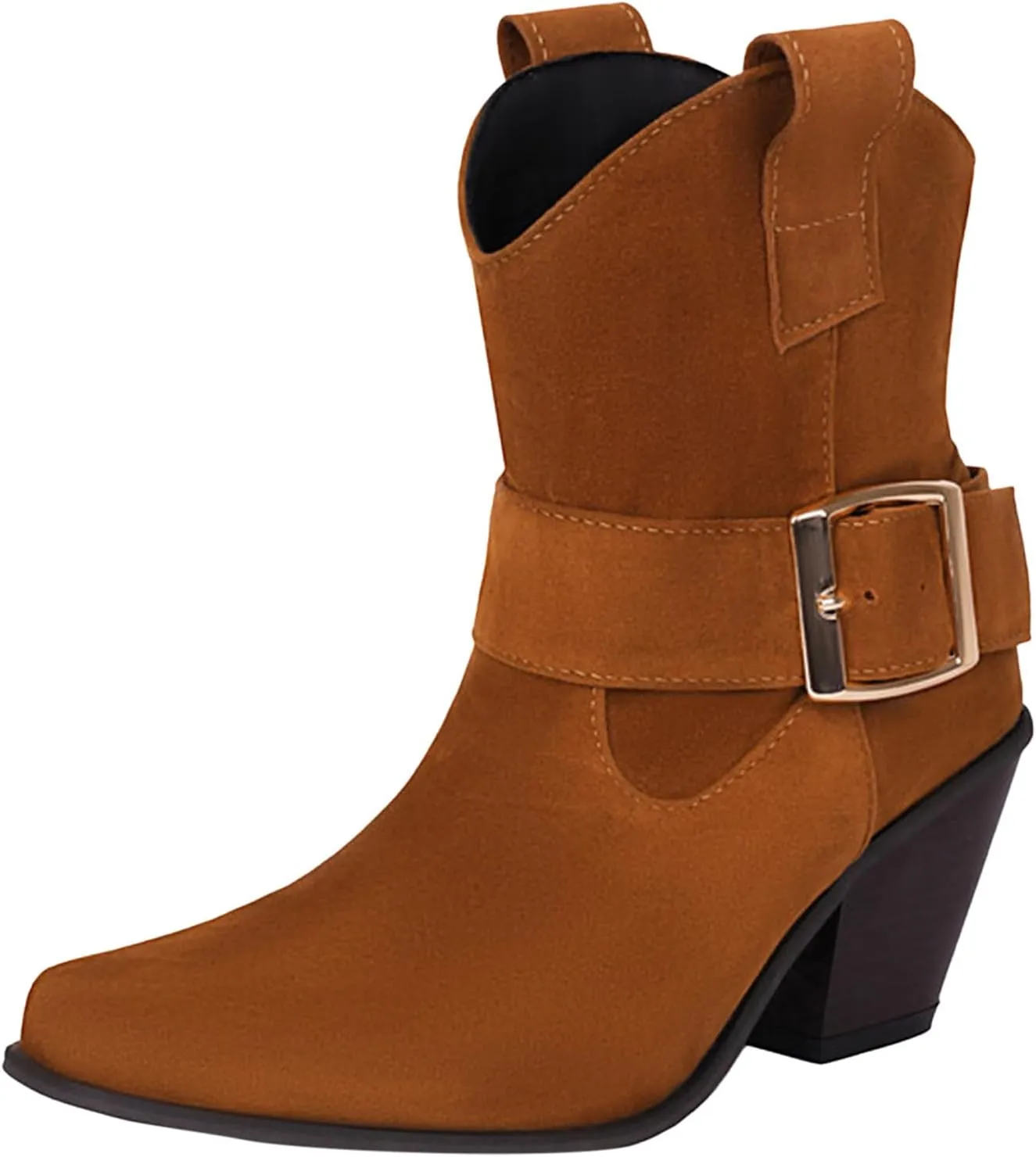 Ankle Boots For Women 2024 Chunky Cowboy Boots Pointed Toe Western Boots Fall Short Booties Shoes
