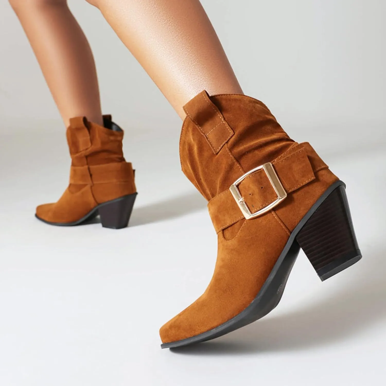 Ankle Boots For Women 2024 Chunky Cowboy Boots Pointed Toe Western Boots Fall Short Booties Shoes
