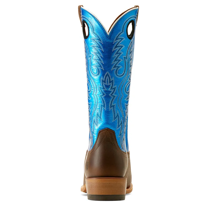 'Ariat' Men's 14" Ringer Cowboy Western Narrow Cutter Toe - Tobacco Toffee / Bright Blue
