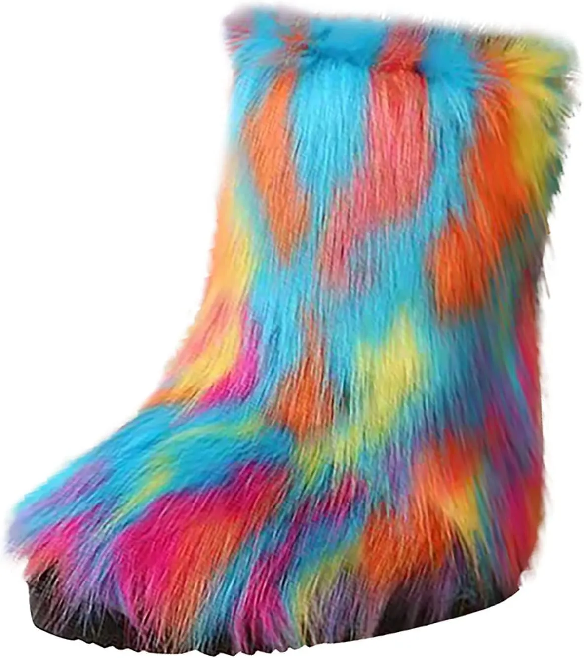 Bcshiye Fur Winter Boots for Women,Gradient Winter Mid-Calf Snow Boots Fuzzy Fluffy Furry Fashion Short Snow Boots