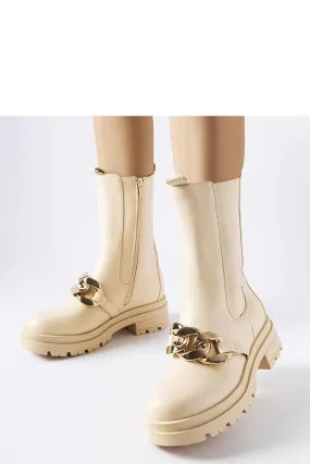 Beige ankle boots with chain