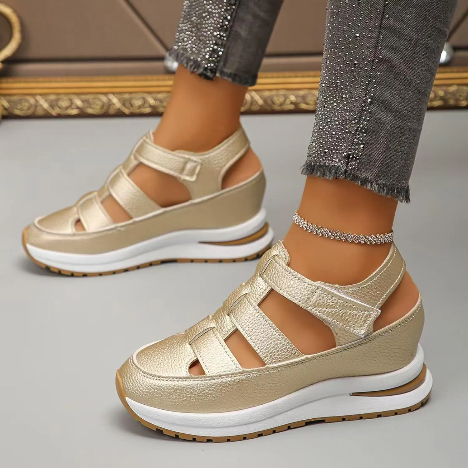 Bootara Sandals Women,Womens Wedge Sports Sandal Soft Thick Sole Closed Toe Strappy Lightweight Comfortable Platform Casual Outdoor Hook Loop Athletic Shoes