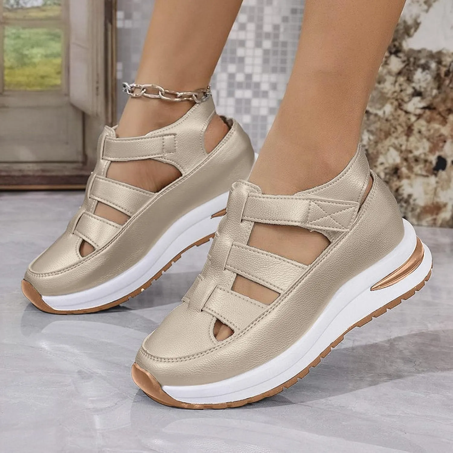 Bootara Sandals Women,Womens Wedge Sports Sandal Soft Thick Sole Closed Toe Strappy Lightweight Comfortable Platform Casual Outdoor Hook Loop Athletic Shoes