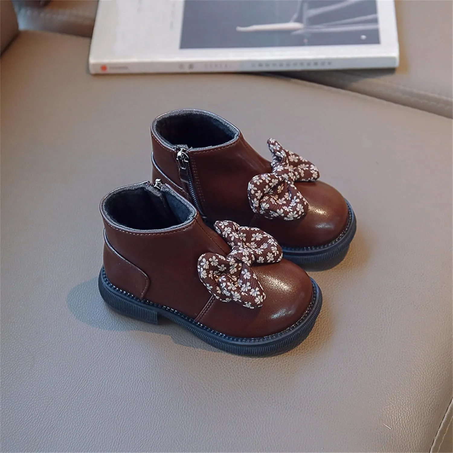 Bowknot Ankle Boots for Toddler Girls Princess Fashion Thick Bottom Birthday Sweet Dress Shoes with Side Zipper