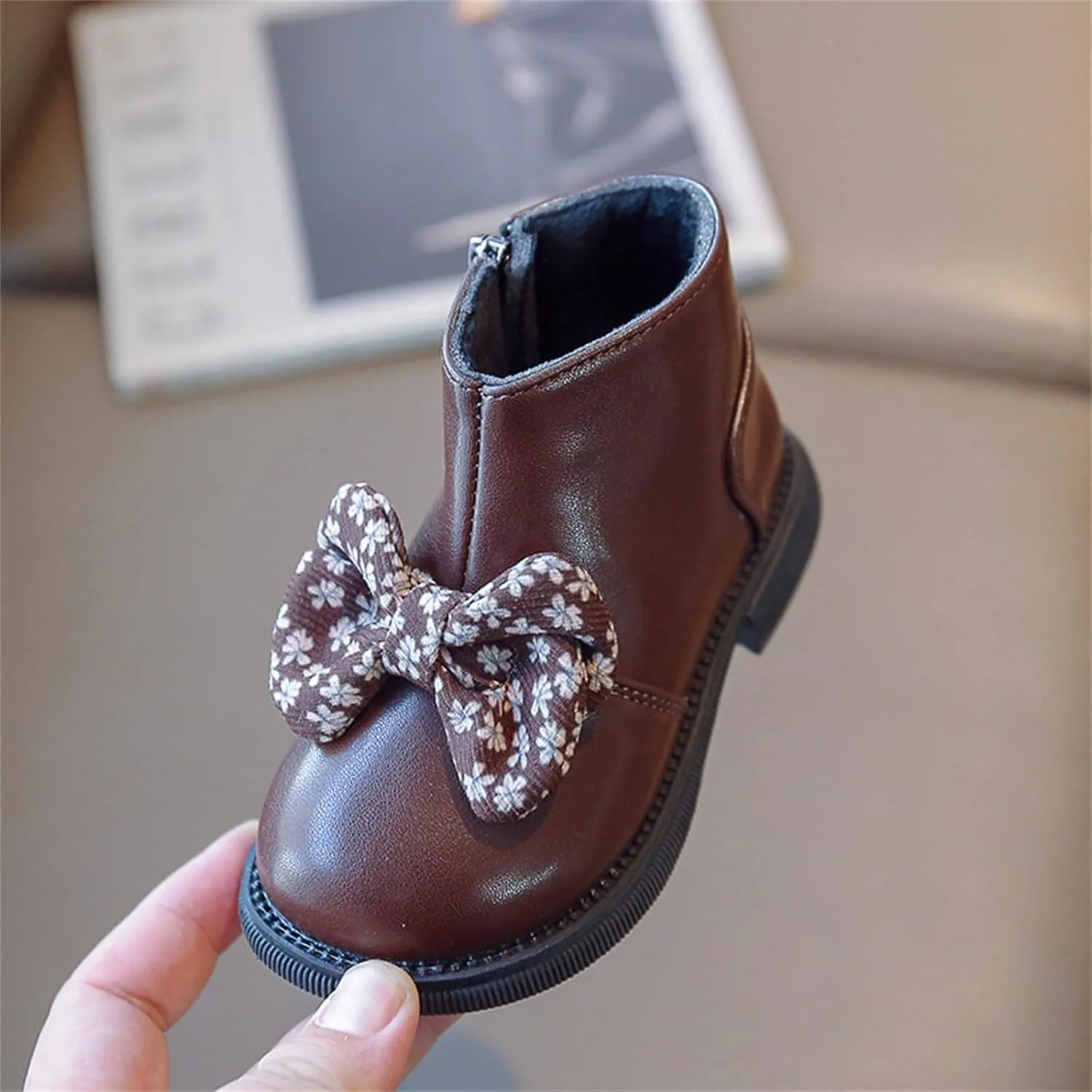 Bowknot Ankle Boots for Toddler Girls Princess Fashion Thick Bottom Birthday Sweet Dress Shoes with Side Zipper