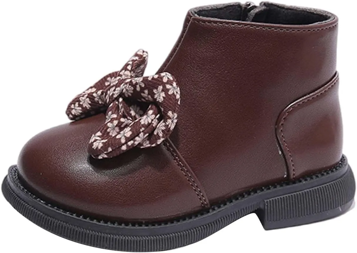 Bowknot Ankle Boots for Toddler Girls Princess Fashion Thick Bottom Birthday Sweet Dress Shoes with Side Zipper