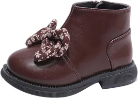 Bowknot Ankle Boots for Toddler Girls Princess Fashion Thick Bottom Birthday Sweet Dress Shoes with Side Zipper