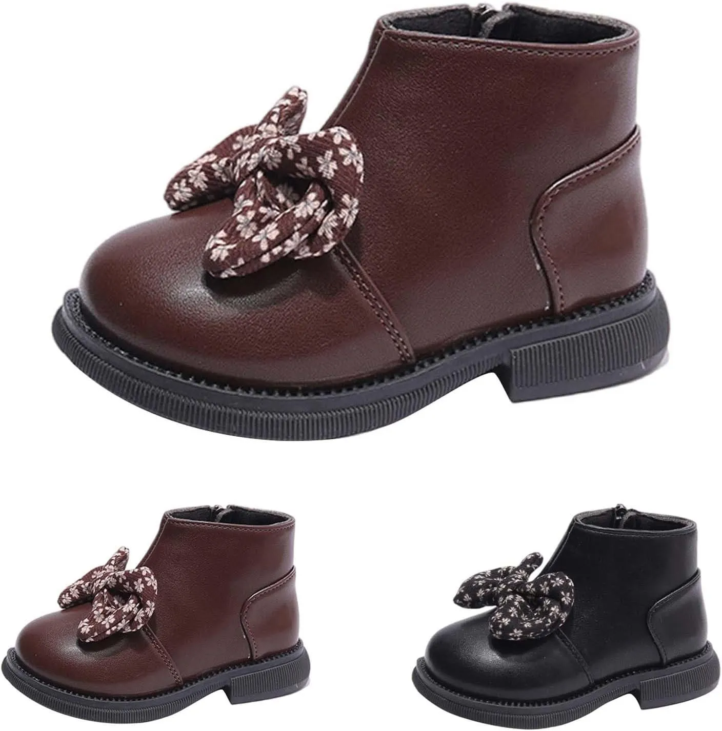 Bowknot Ankle Boots for Toddler Girls Princess Fashion Thick Bottom Birthday Sweet Dress Shoes with Side Zipper