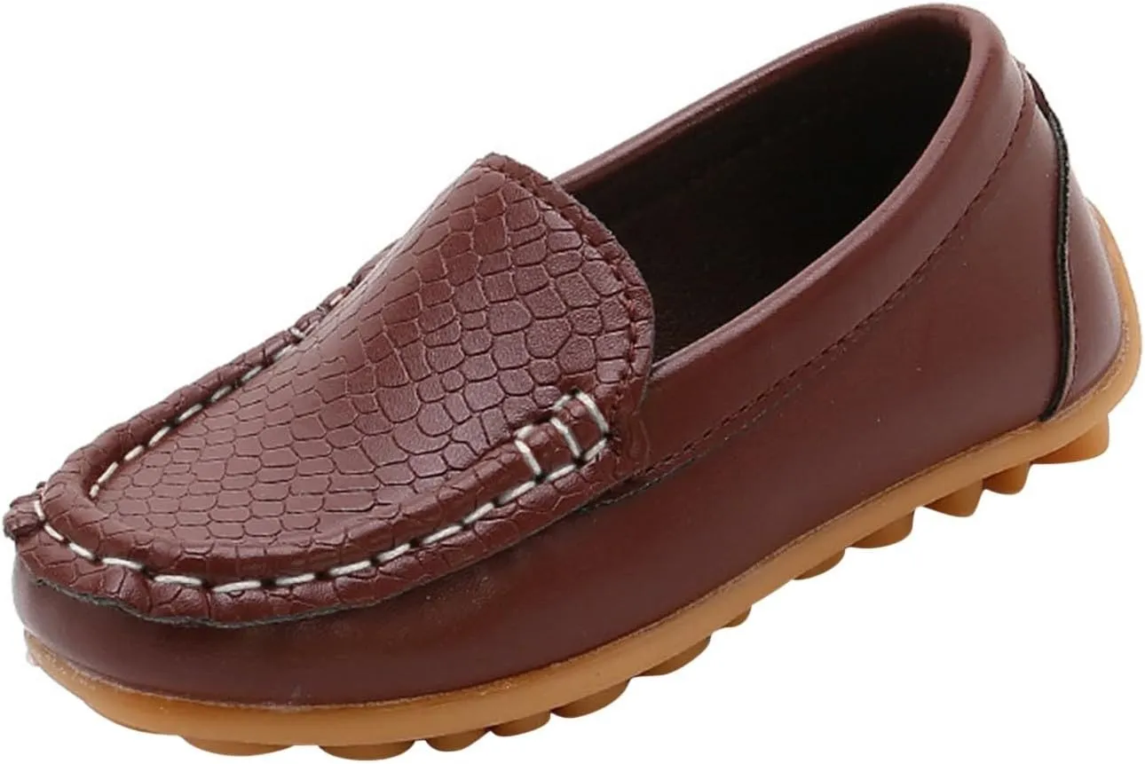 Boys Girls Leather Loafers Slip-On Texture Flat Boat Dress Soft Sole occasins School Toddler Girls Shoes Size 9