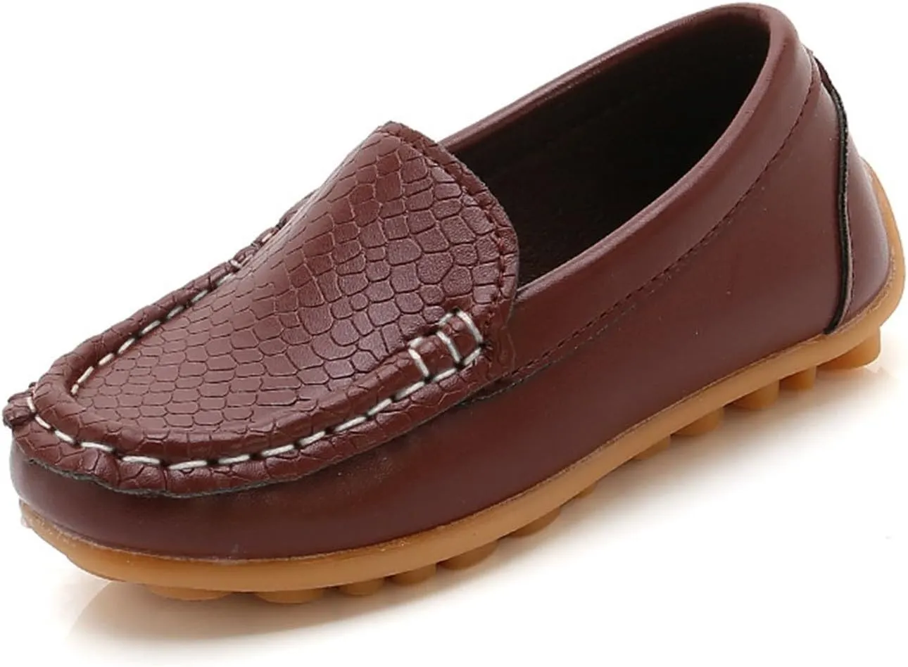 Boys Girls Leather Loafers Slip-On Texture Flat Boat Dress Soft Sole occasins School Toddler Girls Shoes Size 9