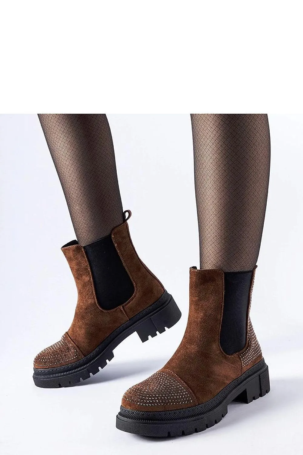Brown ankle boots with eco-suede zircons