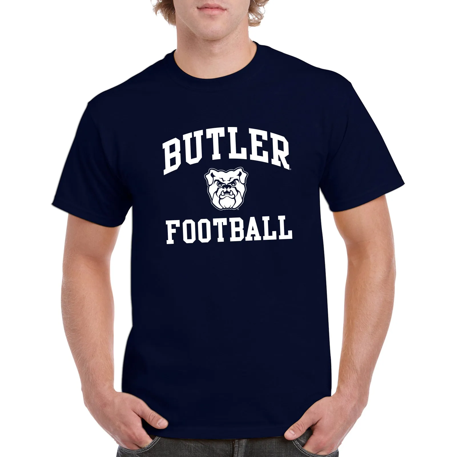 Butler University Bulldogs Arch Logo Football Short Sleeve T Shirt - Navy