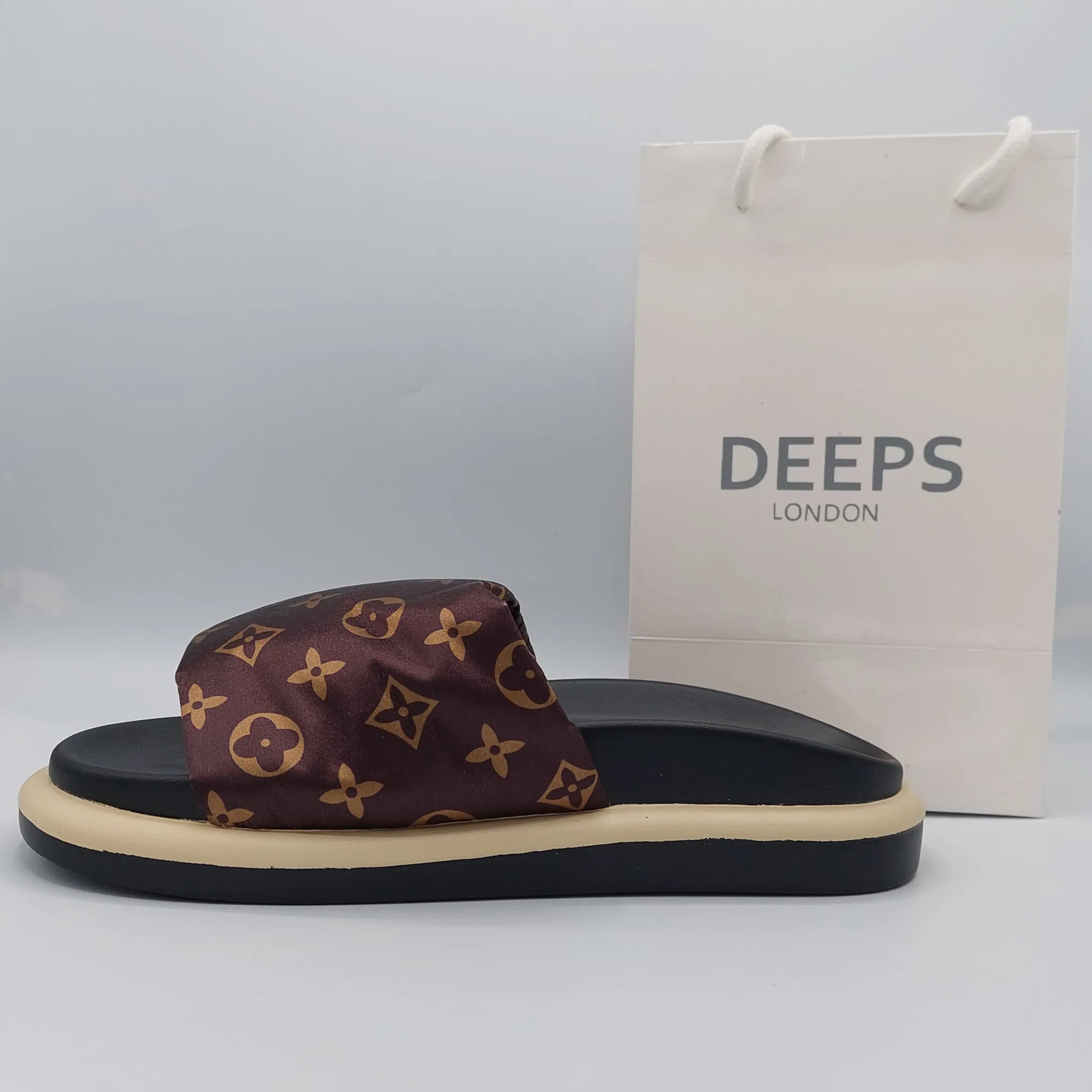 CACTUS1 PILLOW VELCRO STRAP FLATFORM SLIDER SANDAL IN BROWN PRINT NYLON