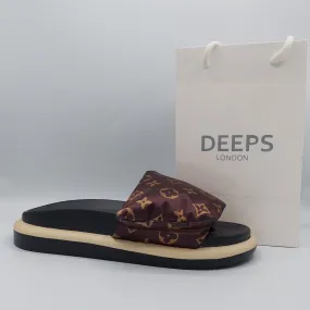 CACTUS1 PILLOW VELCRO STRAP FLATFORM SLIDER SANDAL IN BROWN PRINT NYLON