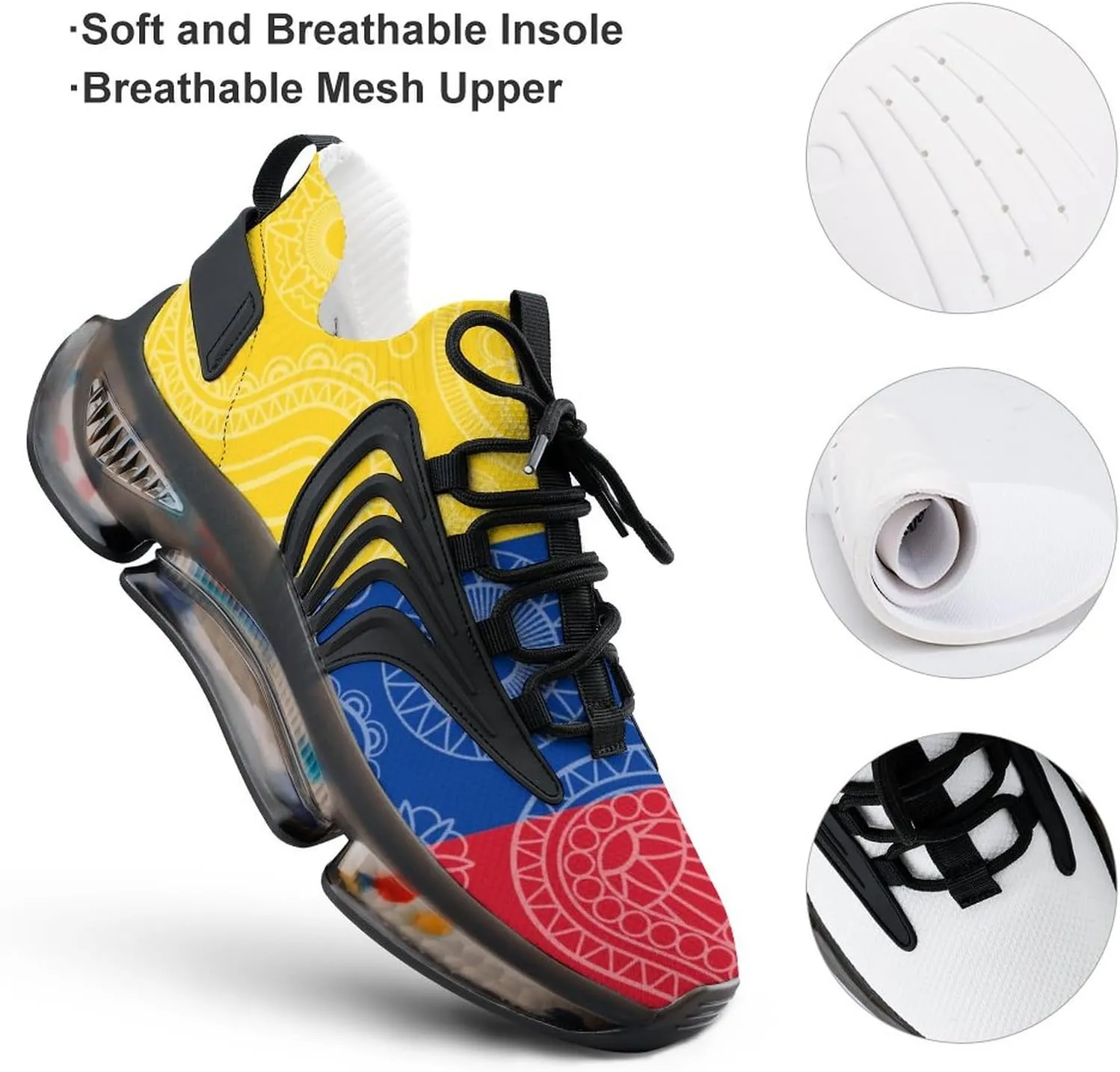 Colombian Paisley Flag Sport Shoes for Men Women Non Slip Lightweight Breathable Walking Running Shoes