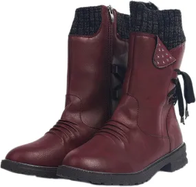 Ctreela Women's Fashion Slouchy Snow Booties Slip-On Mid Calf Chunky Heel Winter Boots Comfortable Combat Boot with Side Zip