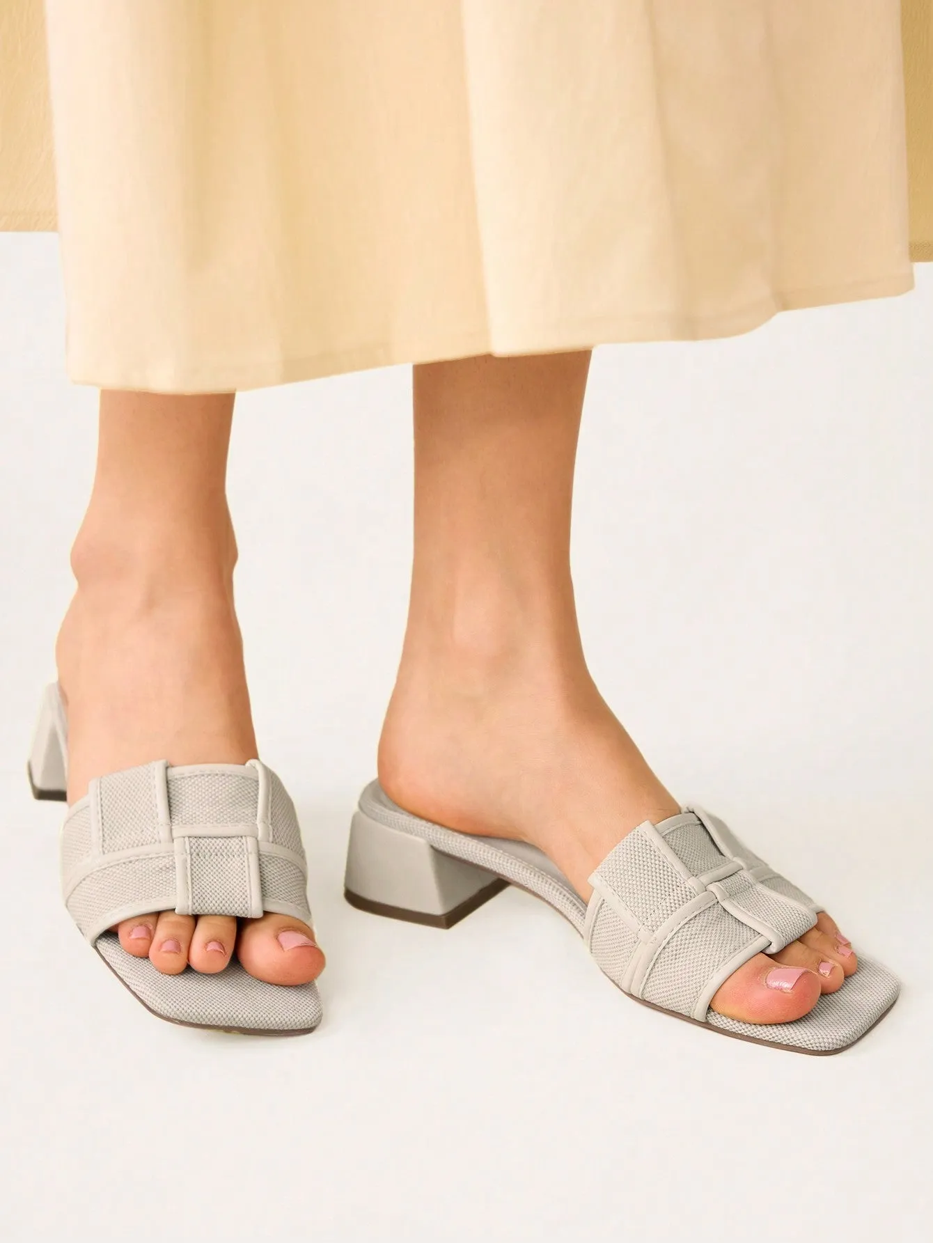 CUCCOO CHICEST Women's Basic Chunky Heeled Weaving Open Toe Sandals With Square Toe