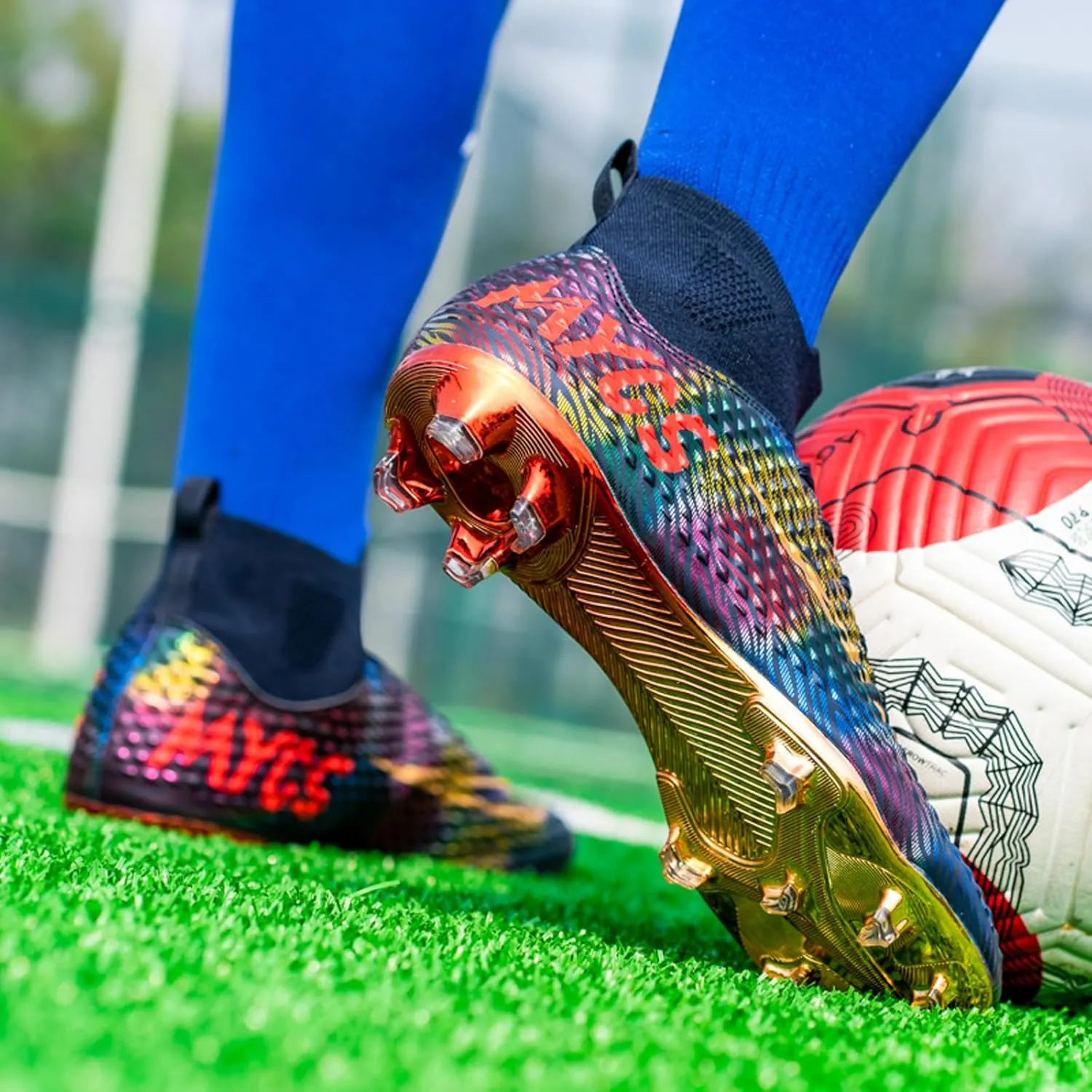 Eliogn Big Kids Soccer Shoes Mens Soccer Cleats Professional Training Turf High-top Football Shoes Outdoor Comfortable Training Football Shoes