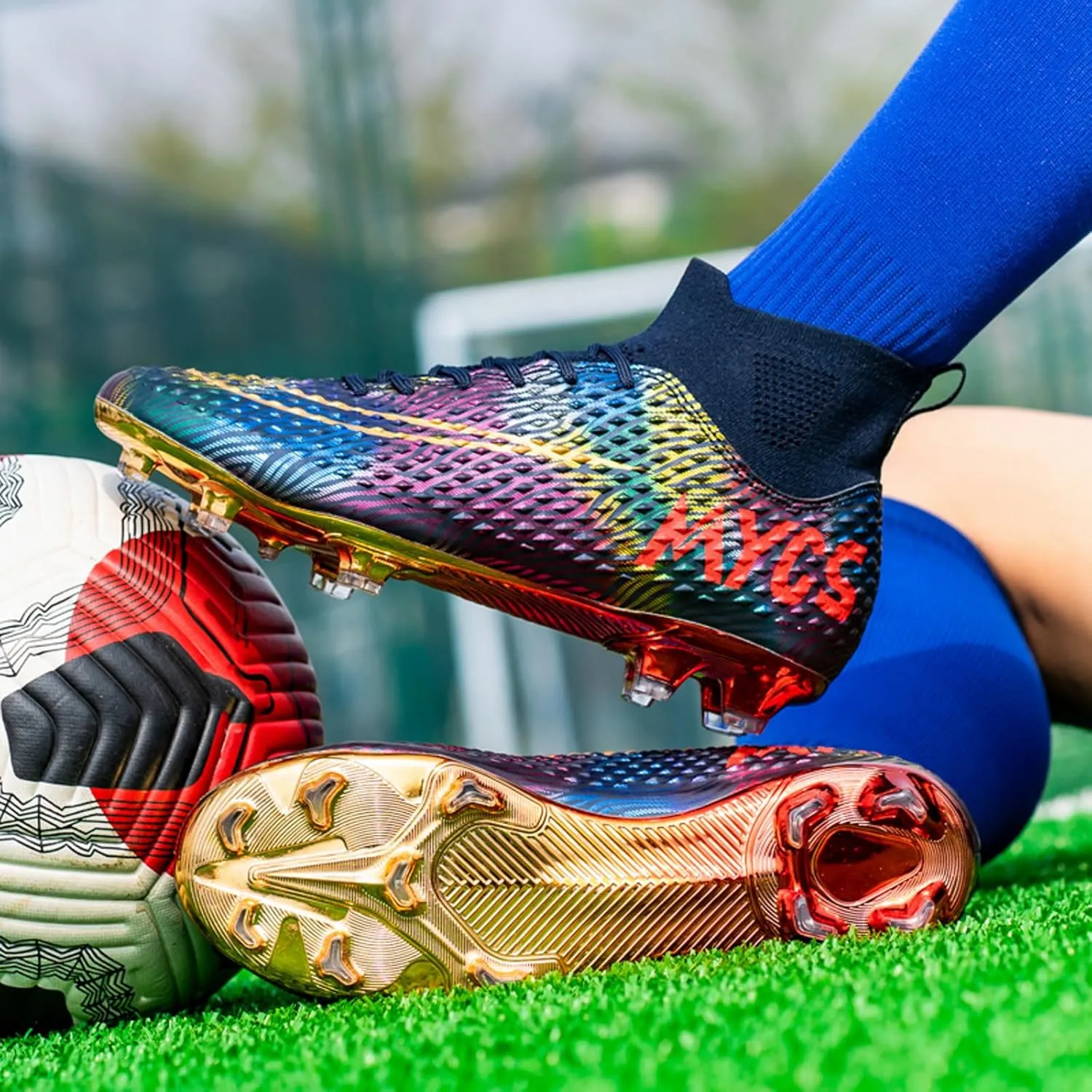 Eliogn Big Kids Soccer Shoes Mens Soccer Cleats Professional Training Turf High-top Football Shoes Outdoor Comfortable Training Football Shoes