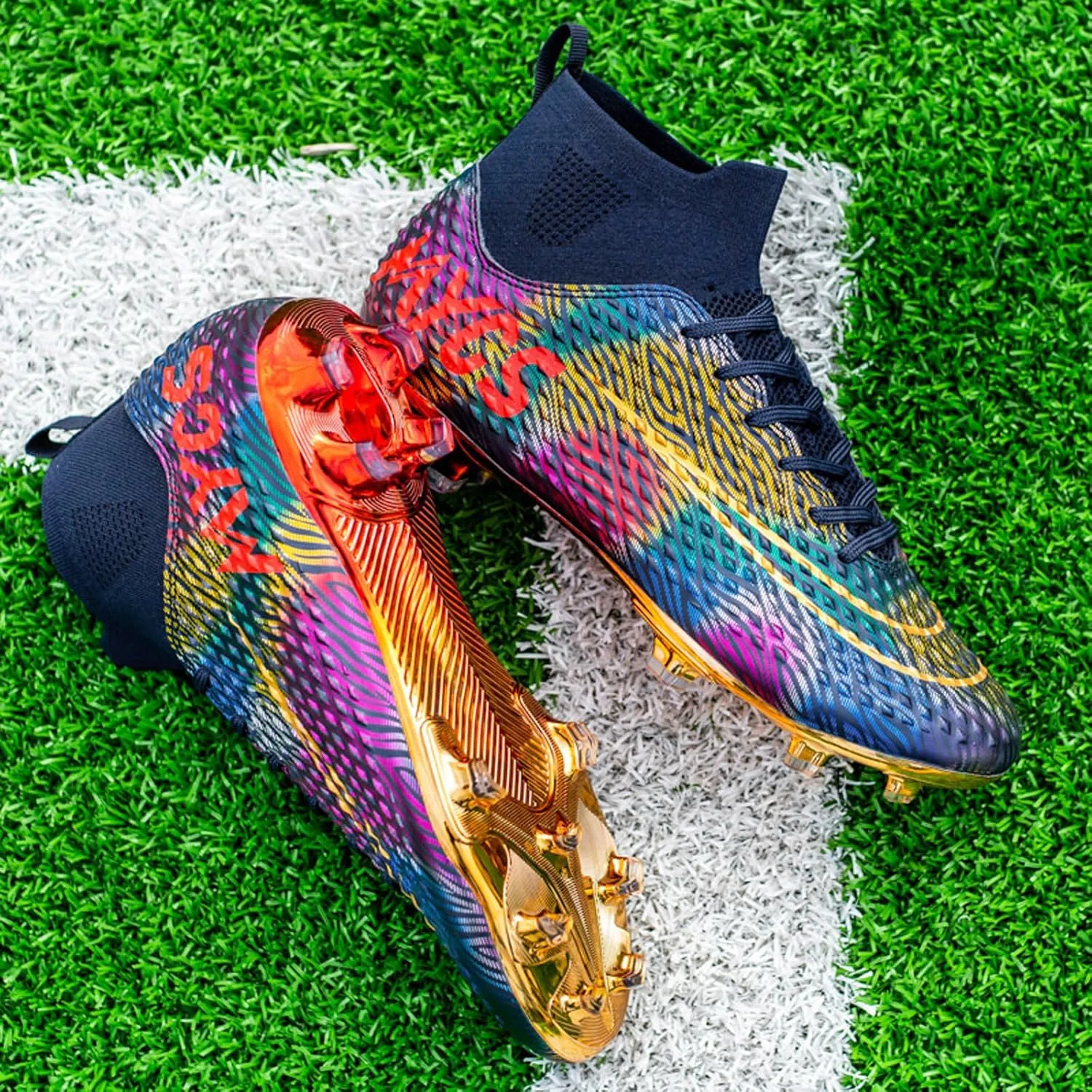 Eliogn Big Kids Soccer Shoes Mens Soccer Cleats Professional Training Turf High-top Football Shoes Outdoor Comfortable Training Football Shoes