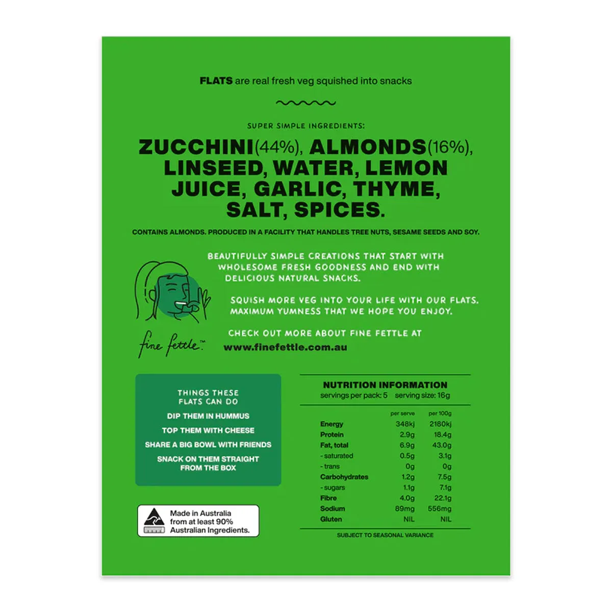 Fine Fettle Flats Zucchini and Almond Cracker 80g