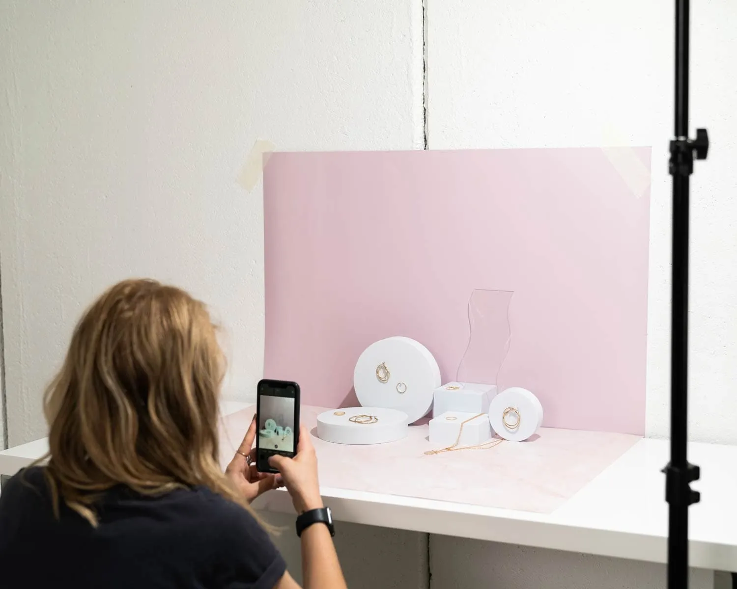 Flat Lay Instagram Backdrop - 'Queensland' Pink Marble (56cm x 87cm)