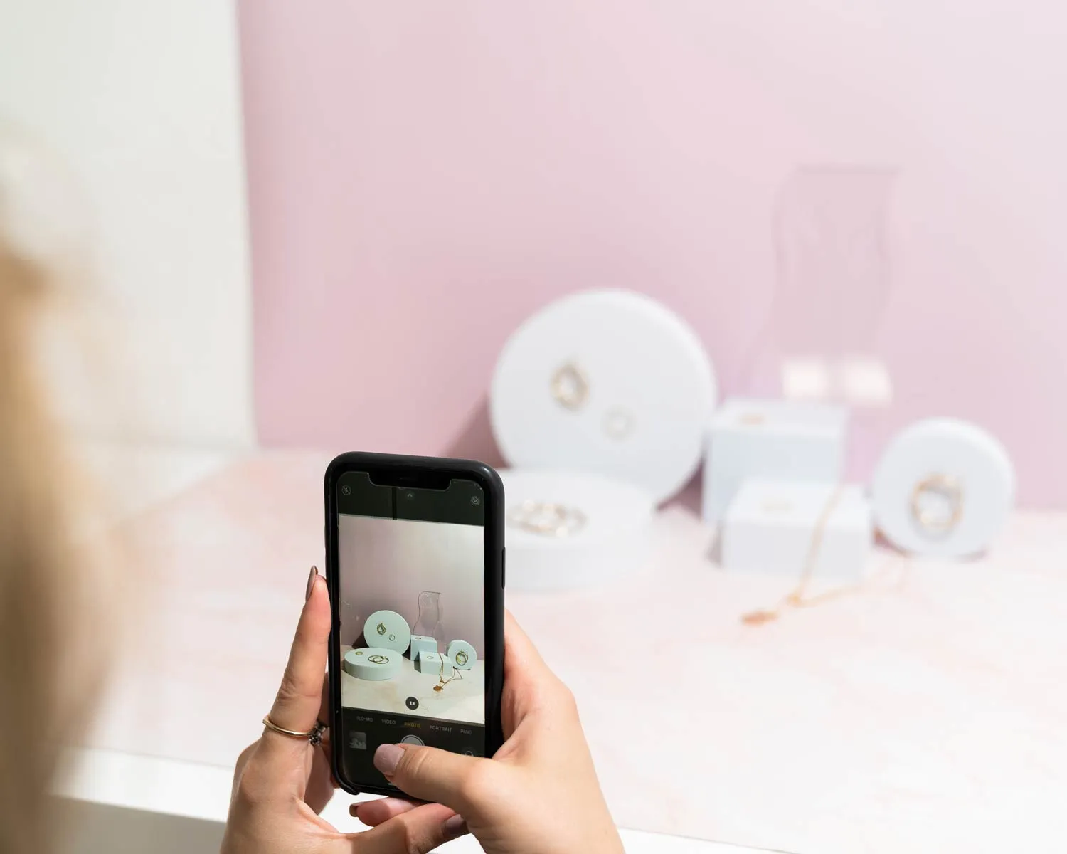 Flat Lay Instagram Backdrop - 'Queensland' Pink Marble (56cm x 87cm)