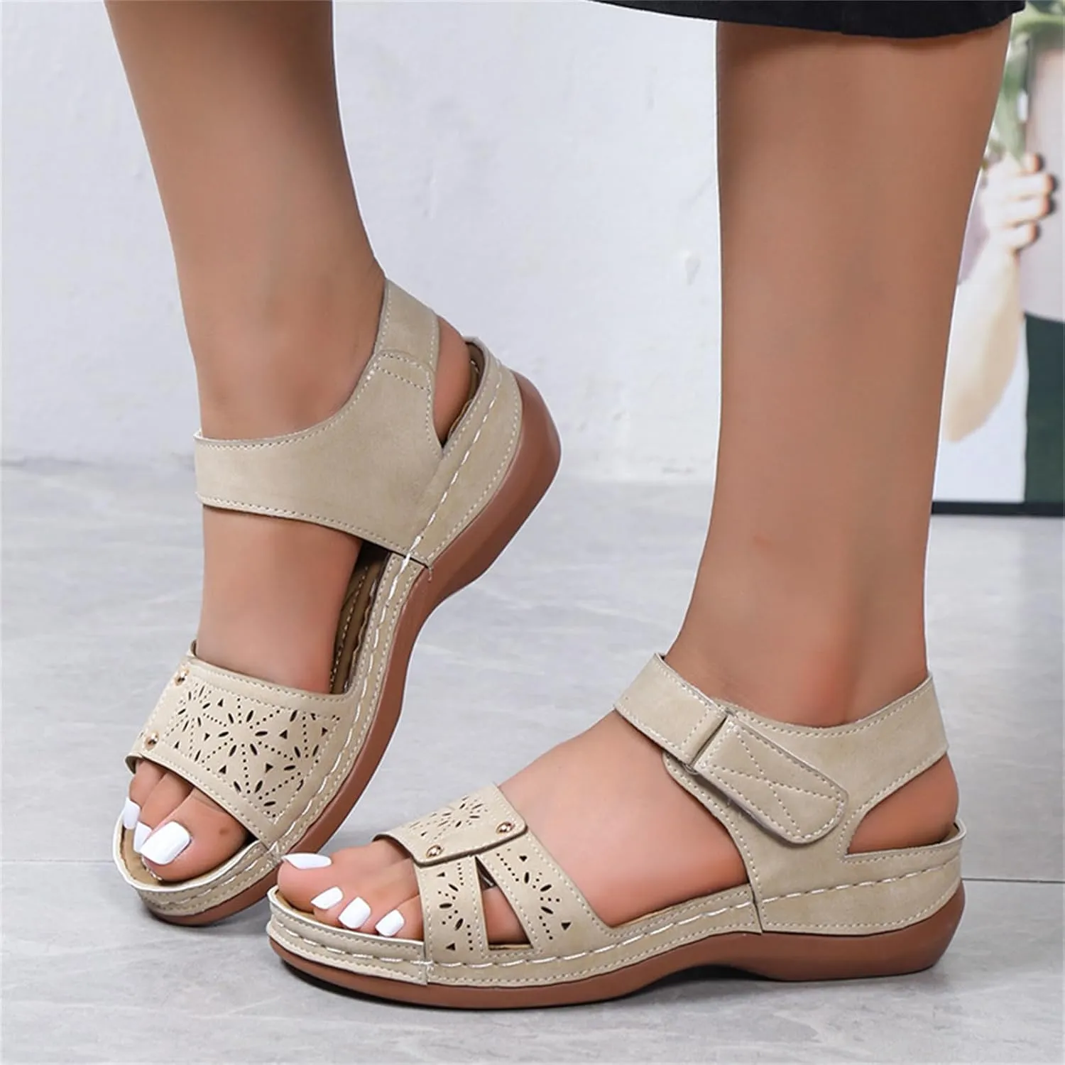 Flat Sandals for Women Dressy: Comfortable Flats Open Toe Ankle Strap Walking Shoes Summer Wedge Summer Dressy Low Heel Platform Arch Support Platform Sandal