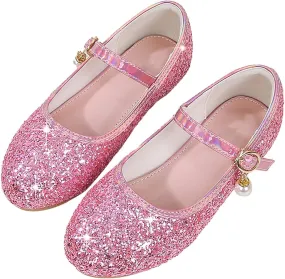 Flower Girls Dress Shoes Glitter Ballet Flat for Toddler Wedding Pary School Fashion Buckle Mary Jane Shoes