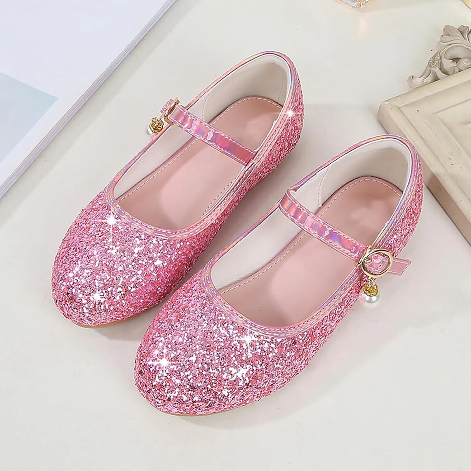 Flower Girls Dress Shoes Glitter Ballet Flat for Toddler Wedding Pary School Fashion Buckle Mary Jane Shoes