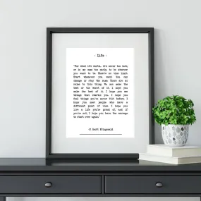 For What It's Worth Quote F Scott Fitzgerald Typewritten Note Quotations Wall Art Fine Art Canvas Print Minimalist Literary Art Posters For Simple Home Decor