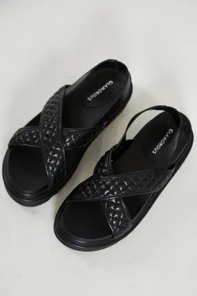 Glamorous Black Cross Strap Flatform Sandals