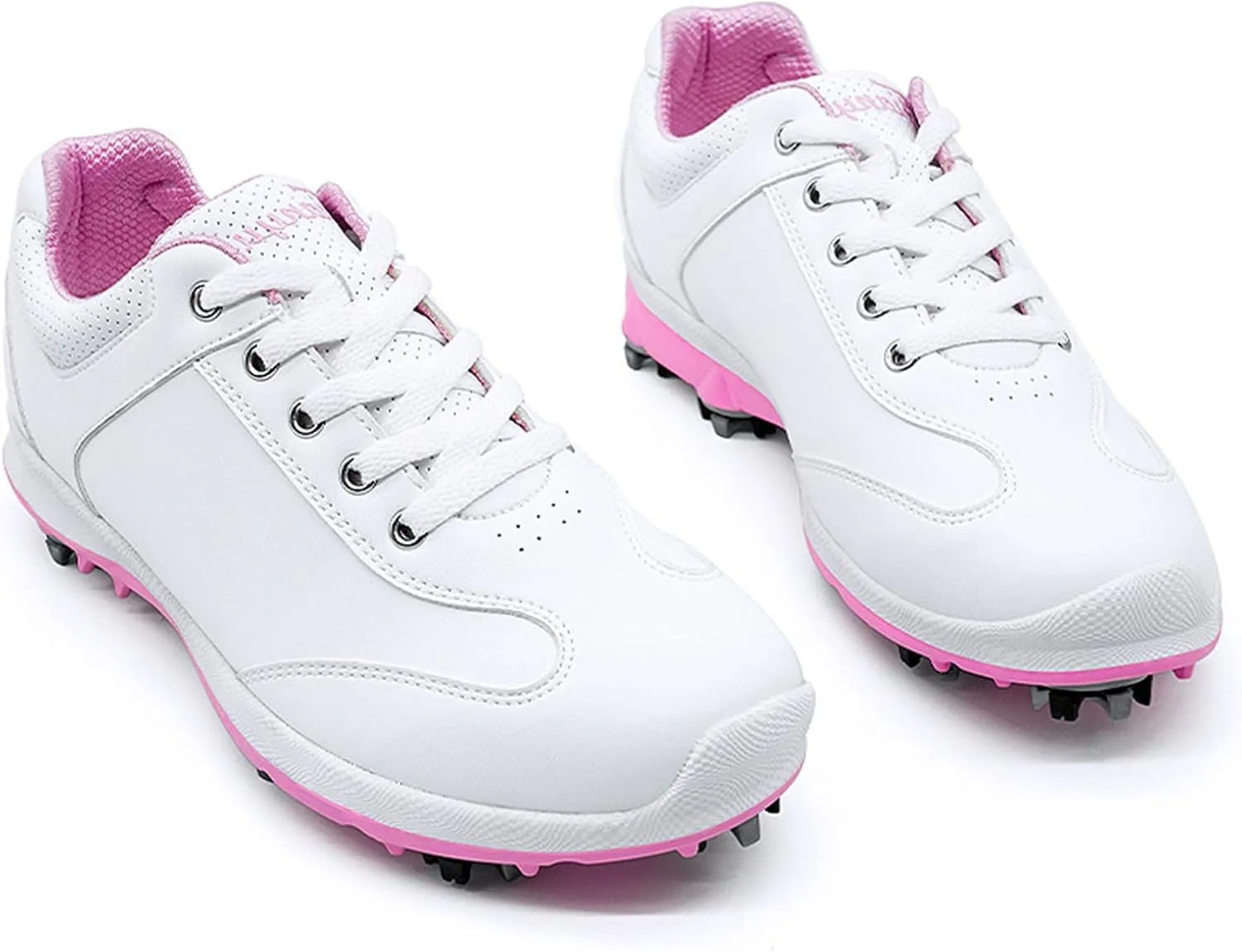 JiuQing Women's Waterproof Golf Shoes Spikes Professional Leather Golfing Trainers Anti Slip