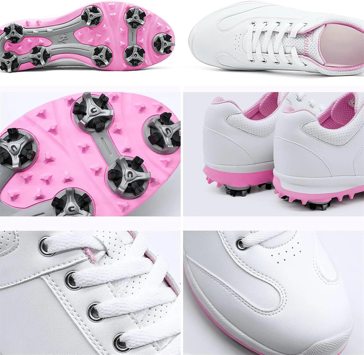 JiuQing Women's Waterproof Golf Shoes Spikes Professional Leather Golfing Trainers Anti Slip