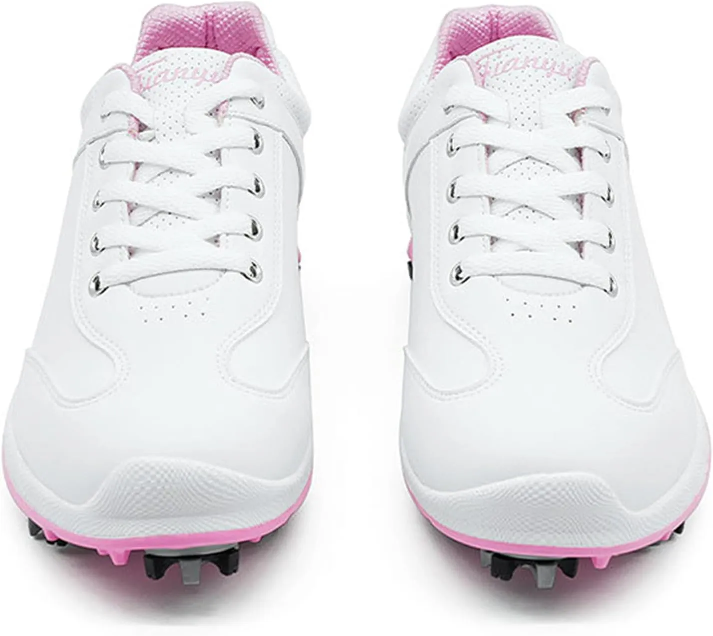 JiuQing Women's Waterproof Golf Shoes Spikes Professional Leather Golfing Trainers Anti Slip