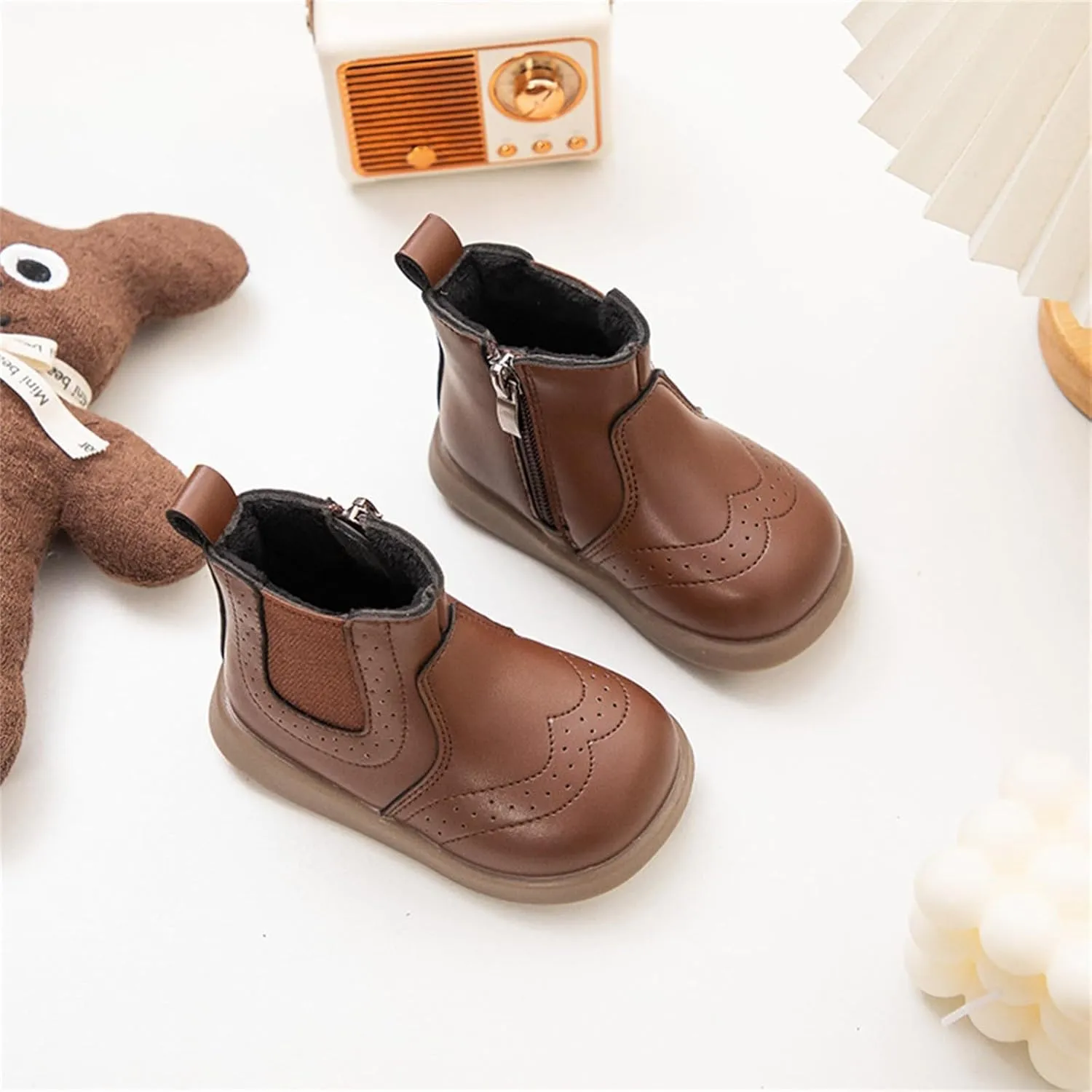 Kids Snow Ankle Booties for Girls Short Boots Non Slip Boots Baby Rain Shoes Warm Fur Lined Round Toe Boots