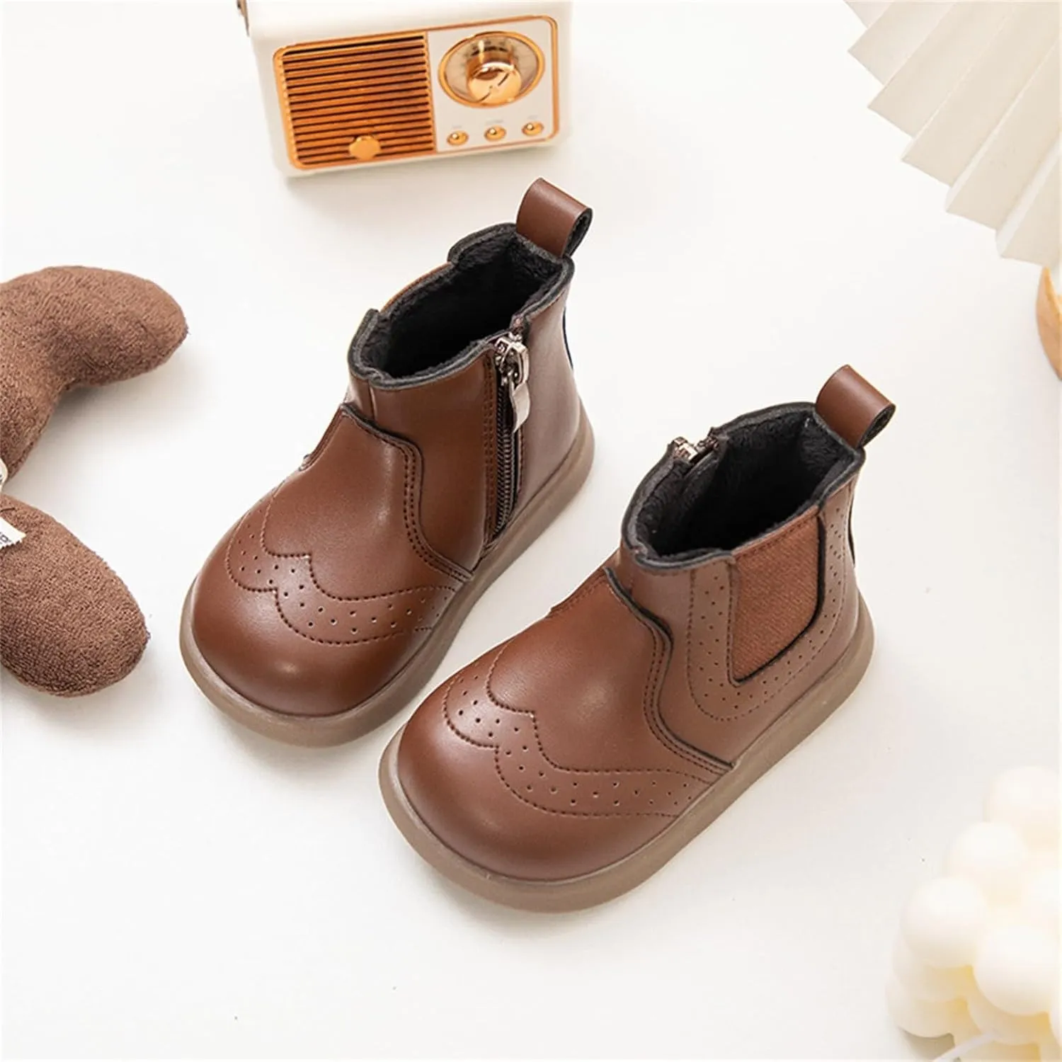 Kids Snow Ankle Booties for Girls Short Boots Non Slip Boots Baby Rain Shoes Warm Fur Lined Round Toe Boots