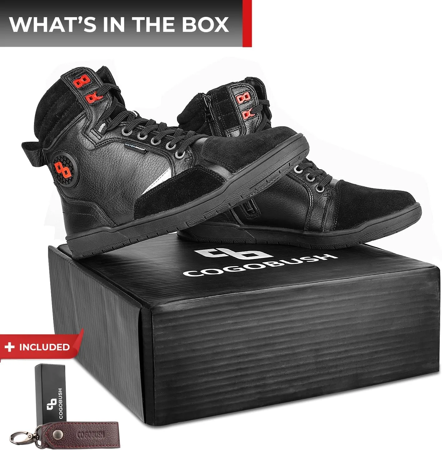 Leather Motorcycle Boots Men - Anti-slip Sole, Ankle Guard, Cow Milled Grain Leather, Black Motorcycle Boots Men