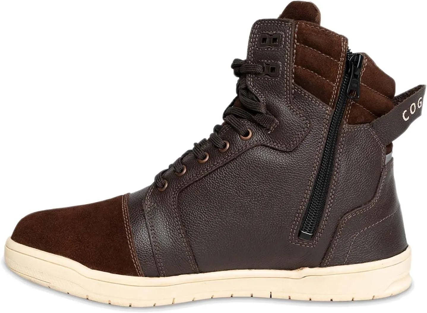 Leather Motorcycle Boots Men - Anti-slip Sole, Ankle Guard, Cow Milled Grain Leather, Black Motorcycle Boots Men