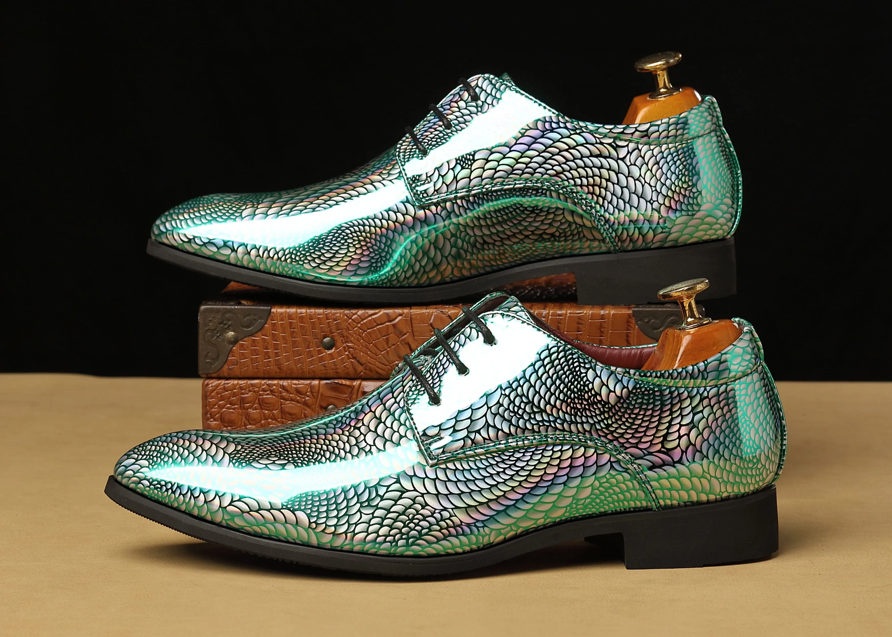 Men's Floral Patent Leather Derby Shoes