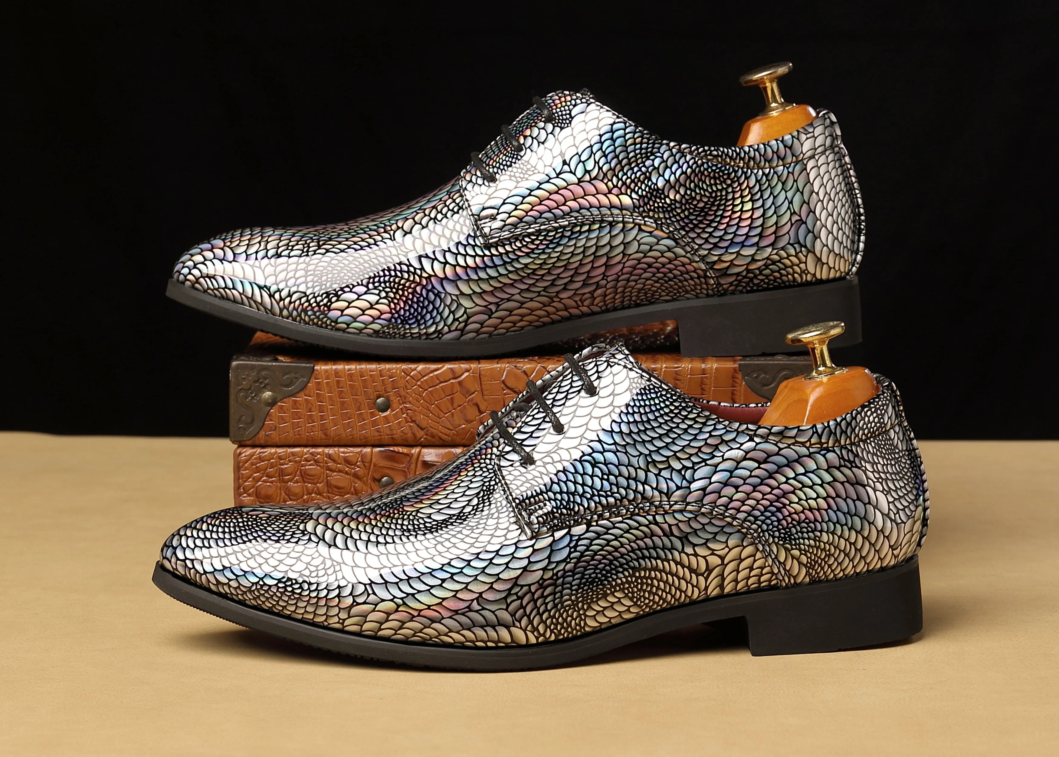 Men's Floral Patent Leather Derby Shoes