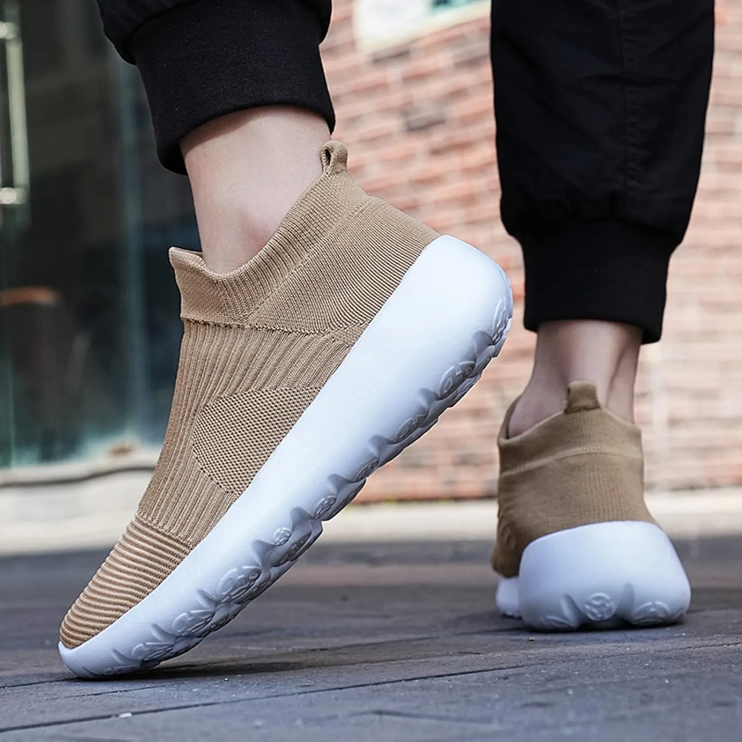 Men's High Top Sock Shoes Summer Mesh Breathable Sneakers Comfortable Solid Slip On Sneakers Labor Work Shoes