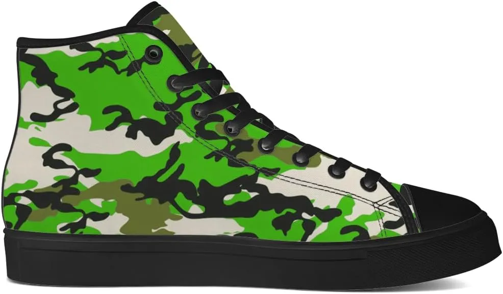 Men's Women's Green Camouflage High Top Canvas Shoes Camo High Top Sneakers Lace Up Casual Shoes Gifts for Men Women