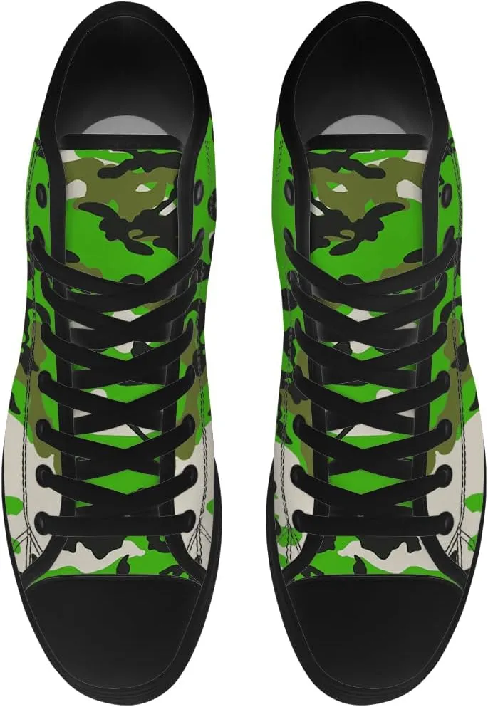Men's Women's Green Camouflage High Top Canvas Shoes Camo High Top Sneakers Lace Up Casual Shoes Gifts for Men Women