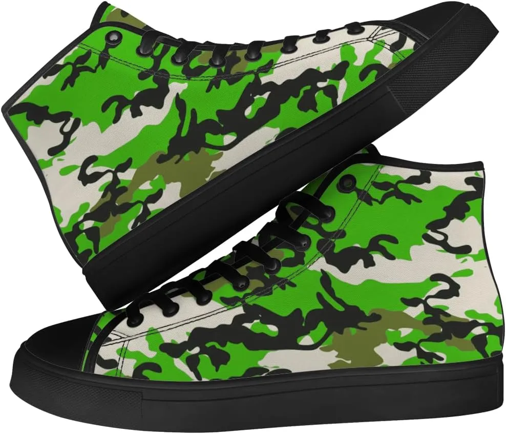 Men's Women's Green Camouflage High Top Canvas Shoes Camo High Top Sneakers Lace Up Casual Shoes Gifts for Men Women