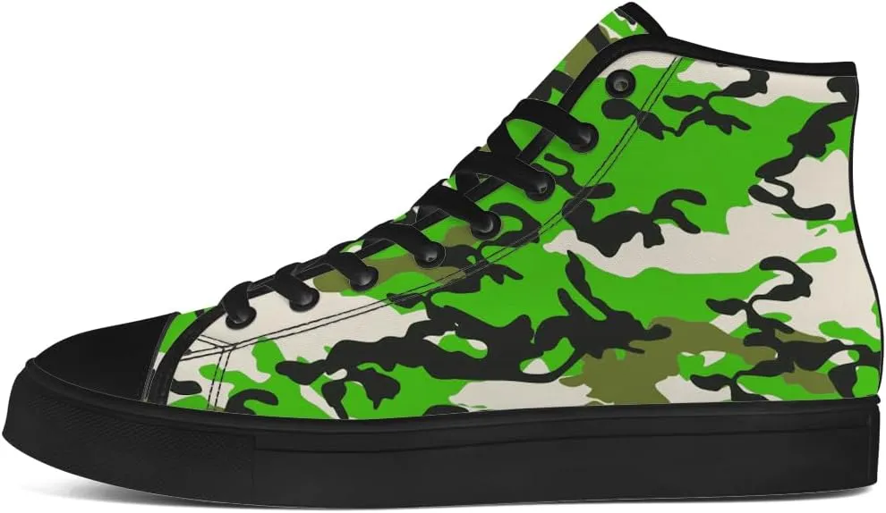 Men's Women's Green Camouflage High Top Canvas Shoes Camo High Top Sneakers Lace Up Casual Shoes Gifts for Men Women