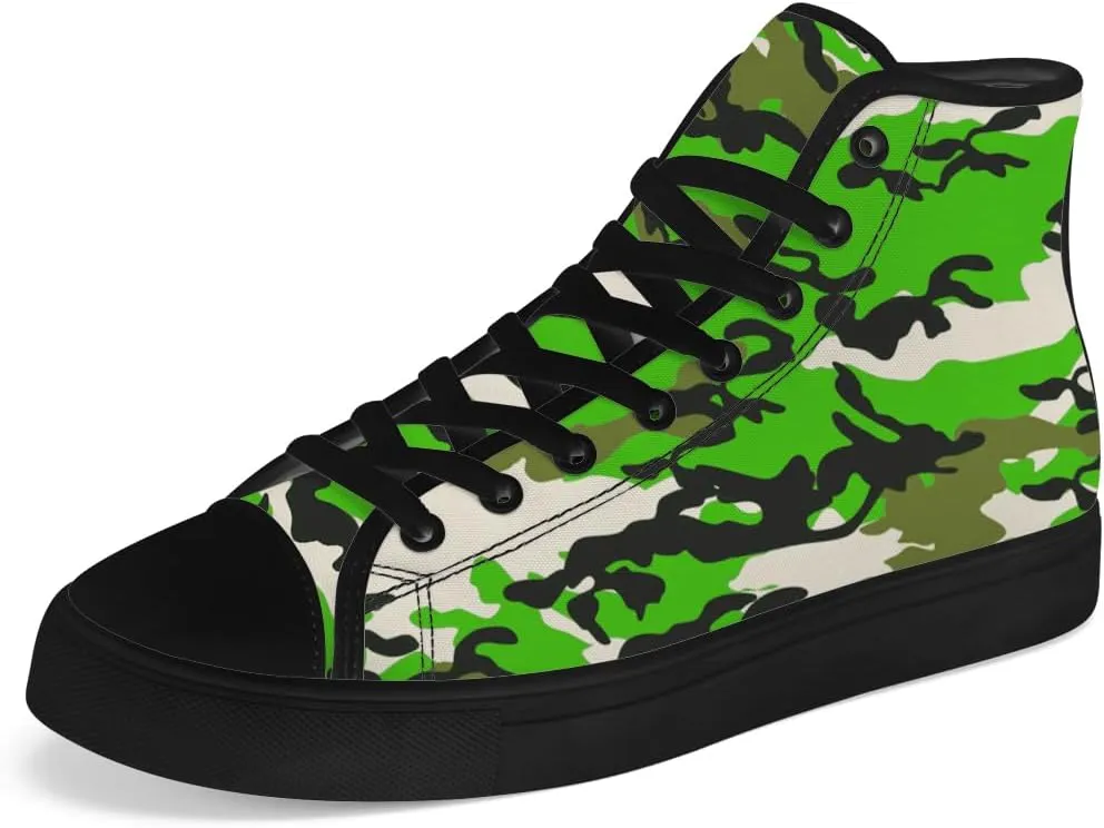 Men's Women's Green Camouflage High Top Canvas Shoes Camo High Top Sneakers Lace Up Casual Shoes Gifts for Men Women